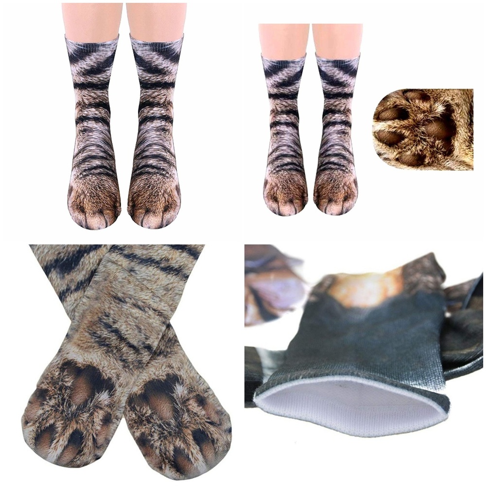2 Pairs Unisex 3D Cat Kitten Paw Crew Socks